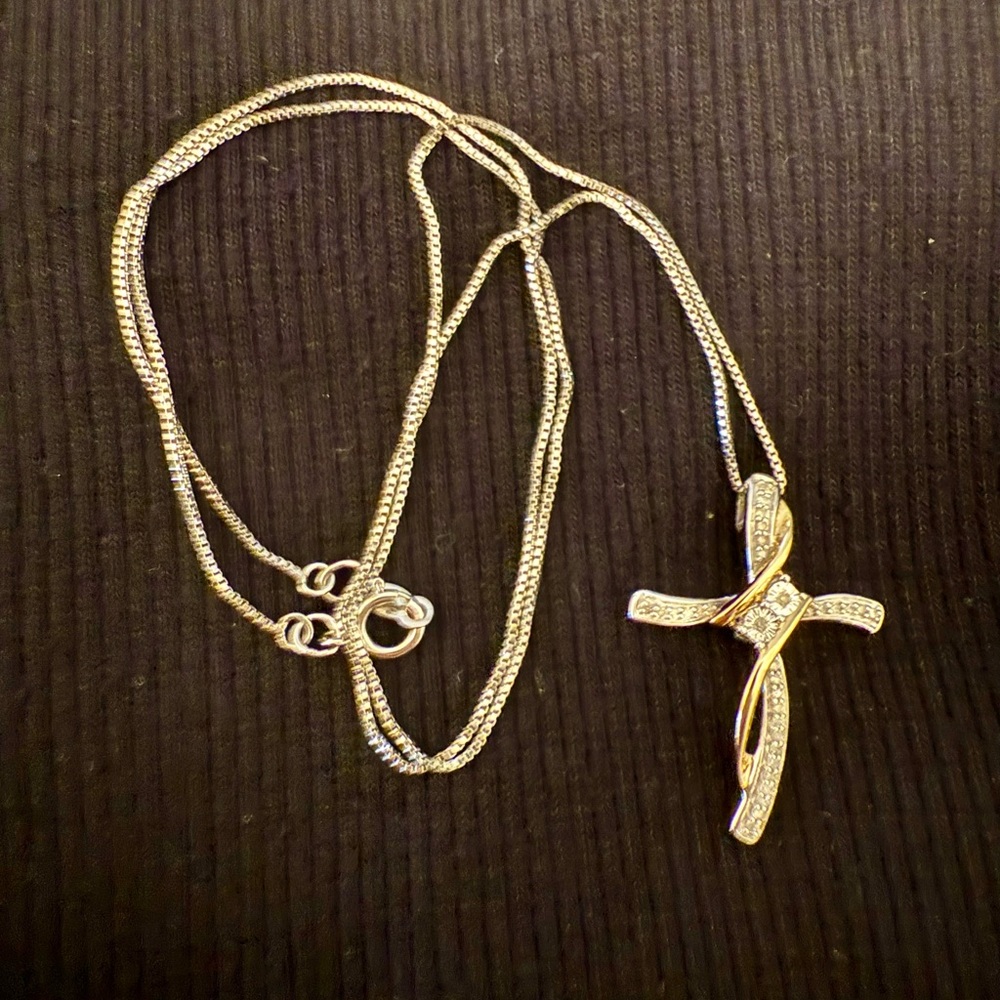 Gold and Silver Cross Pendant Necklace